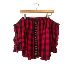 Hot Topic Plus Size 2X Gothic Punk Fairy Off Shoulder Buffalo Check Corset Top